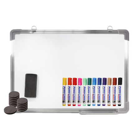 Magnetisch whiteboard/memobord - 50 x 70 cm - 12x gekleurde stiften - 15x magneten - en een wisser