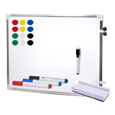 Magnetisch whiteboard/memobord - 50 x 70 cm - met gekleurde stiften - 15x magneten - en een wisser