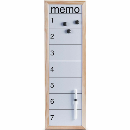 Magnetic whiteboard/memoboard with wooden border 20 x 60 cm