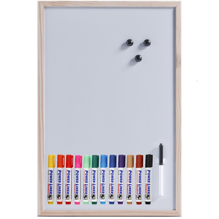 Magnetisch whiteboard/memobord - met houten rand - 40 x 60 cm - met 12x Power Liner stiften