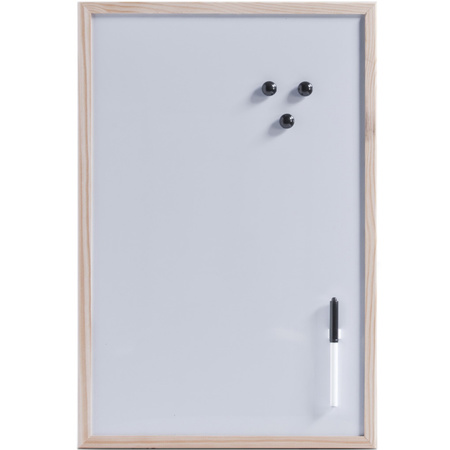 Magnetic whiteboard/memoboard - with wooden border - 40 x 60 cm - and 4x markers