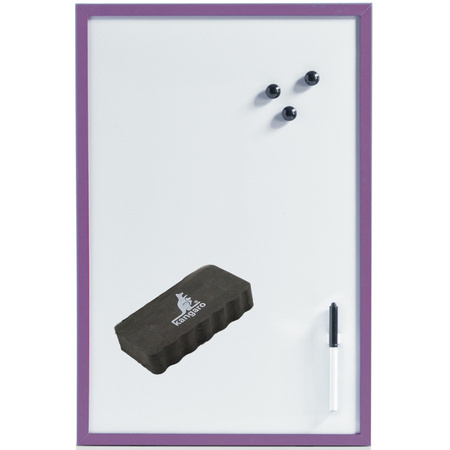 Magnetic whiteboard with marker, wiper and magnets - 40 x 60 cm - purple