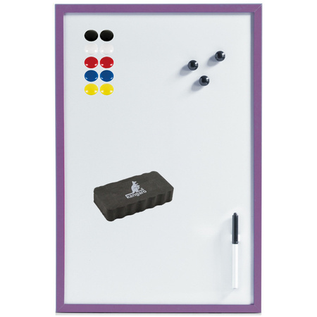Magnetisch whiteboard/memobord met marker/wisser/magneten - 40 x 60 cm - paars