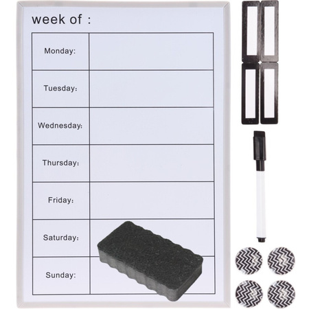 Magnetic whiteboard/weekplanner with marker and magnets 40 x 28 x 1 cm with magnetic whiteboard eras
