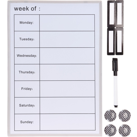 Magnetic whiteboard/weekplanner with marker and magnets 40 x 28 x 1 cm with magnetic whiteboard eras