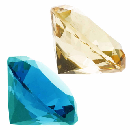 Fake gemstones/diamants of glass 4 cm yellow and blue