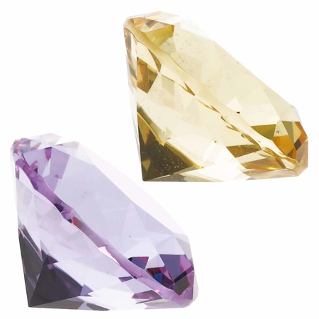 Nep edelstenen/diamanten van glas 4 cm doorsnede geel en lila