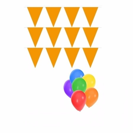 Groot formaat oranje vlaggenlijnen 3st incl gratis ballonnen