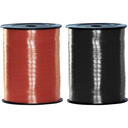 Pakket van 2 rollen lint zwart en rood 500 meter x 5 milimeter breed