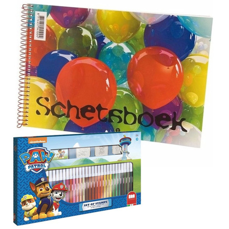 Paw Patrol dog stamp set with markers and A4 scetchbook 42-piece