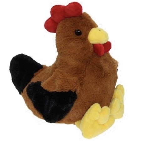 Soft toy chicken/rooster brown 25 cm with 6x mini chicklets 3,5 cm