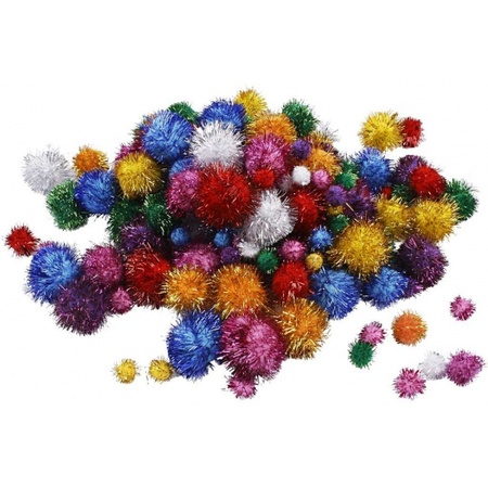 Pompons knutsel set - 400 grams - pastel kleuren - 15-40 mm - hobby/knutsel materialen