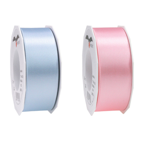 Satin presents ribbon lightpink and lightblue 25m x 0.4 cm