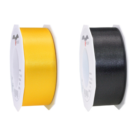 Satin presents ribbon black and yellow 25m x 0.4 cm