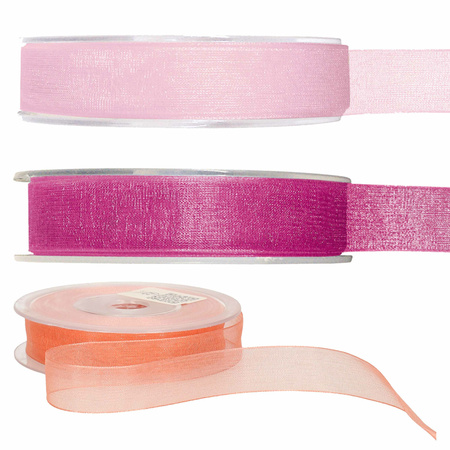 Satin deco ribbons set 3x rolls - 3 colours pink - 1,5 cm x 20 meters - hobby/decoration