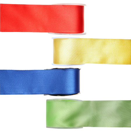 Satijn sierlint pakket Basis kleuren - 4x rollen - 2,5 cm x 25 meter - Hobby/decoratie/knutselen