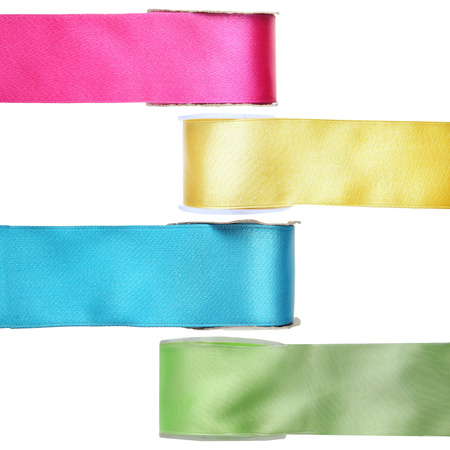 Satin deco ribbons set 4x rolls - basic colours - 2,5 cm x 25 meters - hobby/decoration