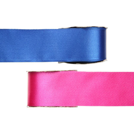 Satijn sierlint pakket - blauw/roze - 2,5 cm x 25 meter - Hobby/decoratie/knutselen