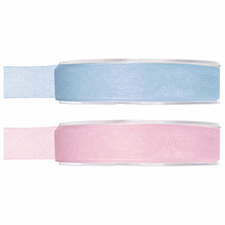 Satijn sierlint pakket - lichtroze/lichtblauw - 1,5 cm x 20 meter - Hobby/decoratie/knutselen