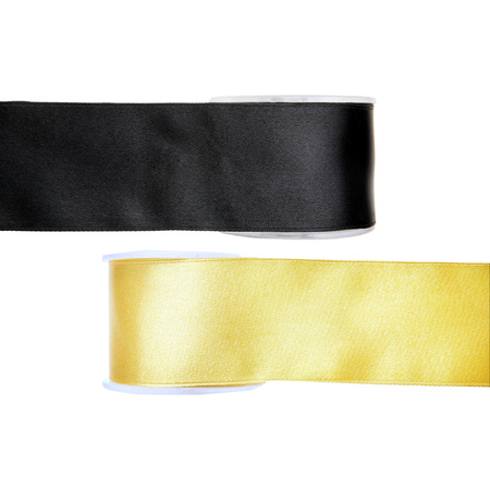 Satijn sierlint pakket - zwart/geel - 2,5 cm x 25 meter - Hobby/decoratie/knutselen