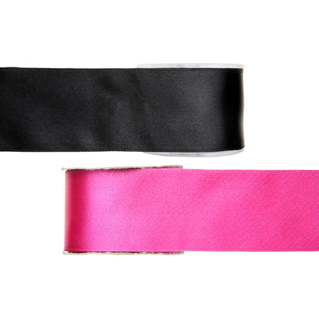 Satin deco ribbons set 2x rolls - black/pink - 2,5 cm x 25 meters - hobby/decoration