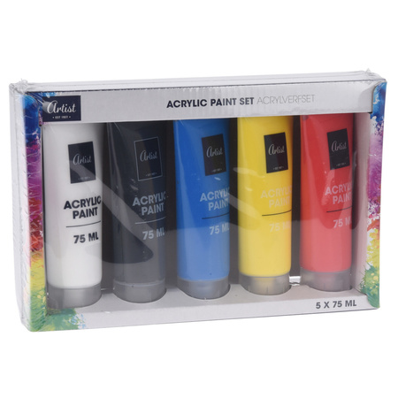  Setje acryl verf tubes 9 kleuren 75 ml