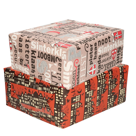 Setje van 8x rollen Sinterklaas inpakpapier/cadeaupapier 2,5 x 0,7 meter 2 soorten prints