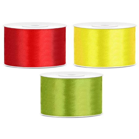Sierlinten/cadeaulinten/satijnen linten - Set 3x stuks - geel/rood/groen - 38 mm x 25 meter