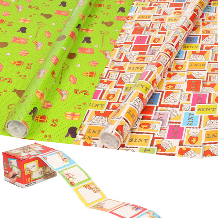 Sinterklaas wrapping paper 6x rolls and 50 name stickers