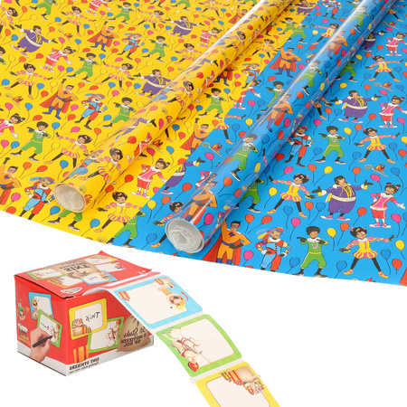 Sinterklaas inpakpapier/cadeaupapier 8x rollen en 50 naam stickers