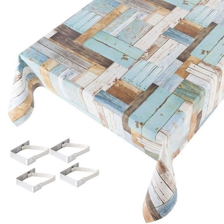 Tablecloth wood print blue 140 x 170 cm with 4 clamps