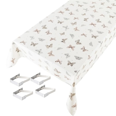 Tablecloth white butterfly print 140 x 245 cm with 4 clamps