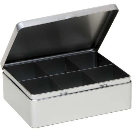 Silver 6 box tea box/storage tin 20 cm
