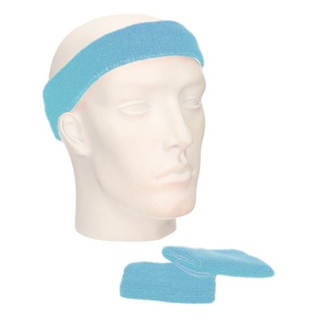 Voordeelset hoofdband en polsbandjes licht blauw