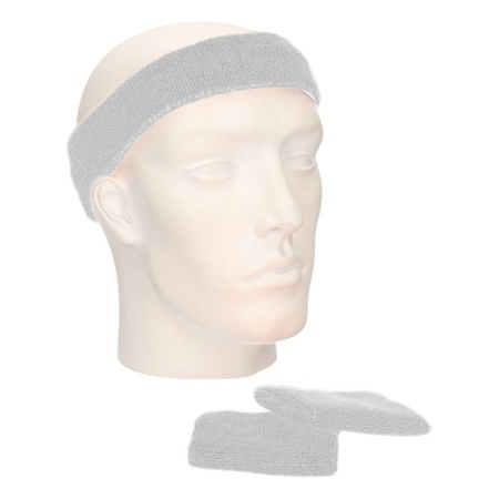 Voordeelset hoofdband en polsbandjes licht grijs